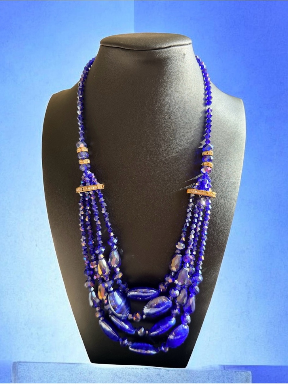 Elegant Multi-Strand Cobalt Blue Beaded Necklace